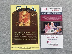PAT HUGHES AUTOGRAPH HALL OF FAME PLAQUE POSTCARD FORD FRICK CUBS- JSA AN23520 - Picture 1 of 2