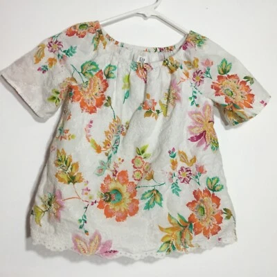 Gap Kids Girls Top Size 6-7 100% Cotton Lined Short Sleeves Casual Floral - Image 1 of 4