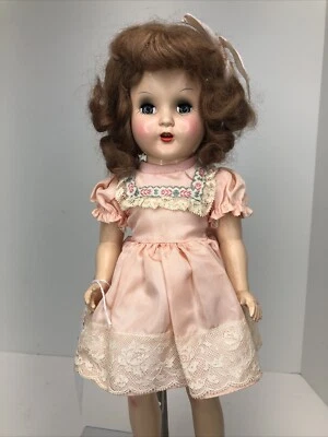 "Muñeca de plástico duro Horsman vintage de 15"" años 40 morena mohair #ME totalmente original" Foto 1 de 4