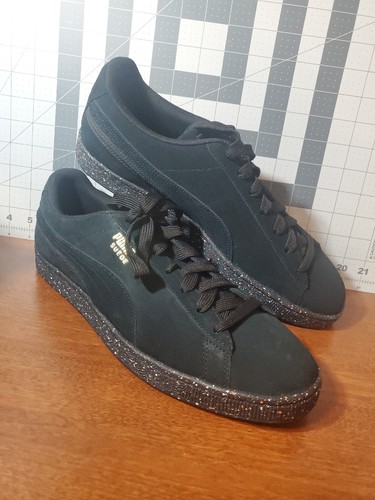 PUMA Scarpe da sneaker basse casual da uomo in pelle scamosciata nere macchie 386852 01 NUOVE taglia 13