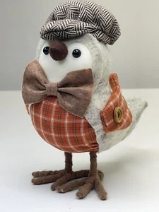 Herbst Herbst Vogel Tweed Fischgrät Kappe Fliege orange kariert Ziel Wondershop - Bild 1 von 8