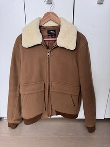 APC A.P.C. Bronze Sherpa Collar Tan Wool Bomber Jacket Men’s Medium - Picture 1 of 4