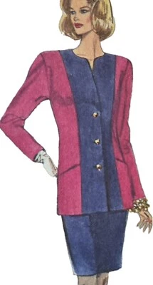 1980s Longline Tailored Jacket Skirt Suit Simplicity Sewing Pattern 8055 - Image 1 of 3