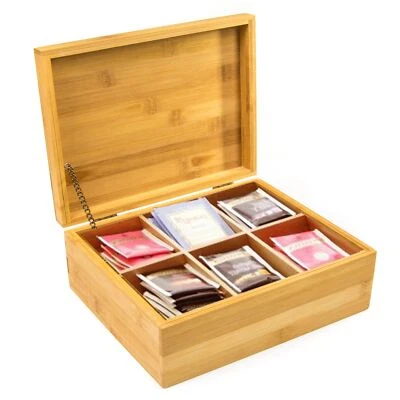 WOODEN JEWELLERY BOX Organiser Bangles Necklaces Ear Rings Bamboo Compartments - Image 1 of 3