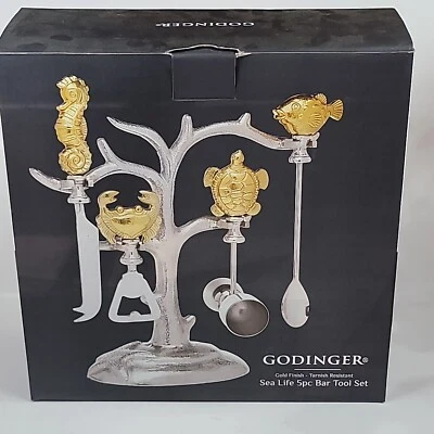 Godinger Sea Life 5 шт. набор инструментов для слитков черепаха морской конек краб рыба золото и серебро - Изображение 1 из 4
