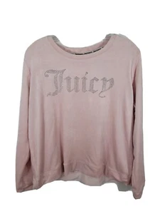 Juicy Couture Size Large Pink Velour Rhinestone Crewneck Pullover Sweatshirt - Picture 1 of 4