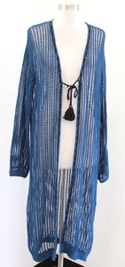 NWT Free People Blue Crochet Lattice Knit Long Duster Cardigan Sweater Size S  - Picture 1 of 8