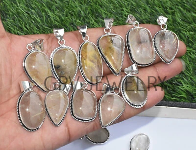 Lote al por mayor de 500 piezas de colgantes de piedras preciosas de rutilo dorado chapado en plata 925 Wh-92 Foto 1 de 4
