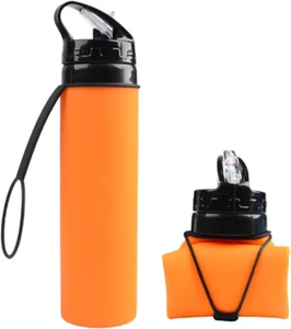 Collapsible Water Bottle Travel Foldable Portable Silicone 600ML Leak-Proof Drin - Picture 1 of 12