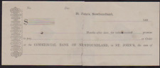1890's Commercial Bank Of Newfoundland Cheque Crashed in 1894