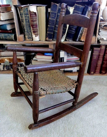antique victorian CHILD ROCKER CHAIR walnut? wood BASKET WEAVE SEAT gr8 patina Cover