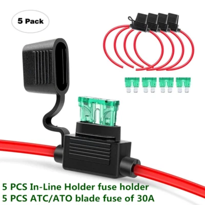 5Sets 14 Gauge ATC/ATO Fuse Holder 30 AMP Blade Fuse Cover 12V With 5x 30A Fuse - Image 1 of 4
