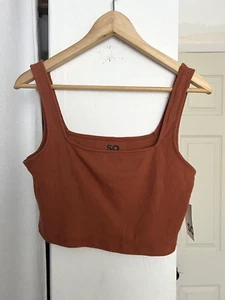 Women Cropped Tank Top Size Medium Rib Knit Square Neck Shirt - Picture 1 of 6