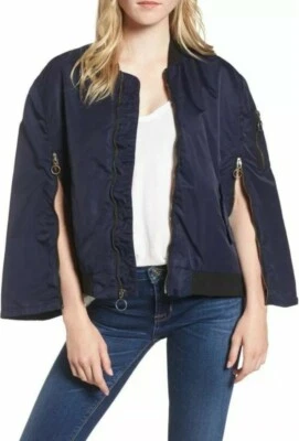 Hudson Foxtrot Cape Poncho Zip Bomber Jacket Navy Blue Size M $359 - Image 1 of 4
