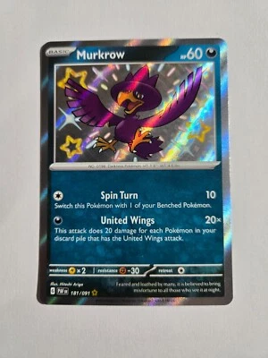 Pokémon TCG Paldean Fates Murkrow 181/091 Holo Rare *PACK FRESH* - Image 1 of 2