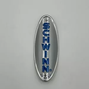 Genuine Schwinn Bicycle Head Badge Name Plate GRAY w/ Blue BMX MADE USA NEW NOS - Picture 1 of 2