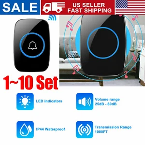 Wireless Doorbell Chime Waterproof Receiver Adjustable Volume 1000FT Kit USA - Picture 1 of 17