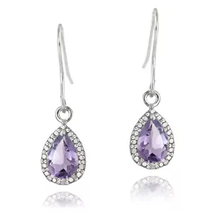 925 Silver 2.5ct Amethyst & Diamond Dangle Earrings - Picture 1 of 3