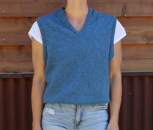 Vintage Pringle of Scotland Sweater Vest Blue Pure Wool Sz M Made in Scotland - Picture 1 of 6