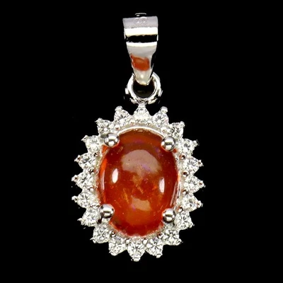 Ювелирные изделия кулон серебро 925 пробы овальный оранжевый опал 8x6 мм натуральный драгоценный камень - Изображение 1 из 4