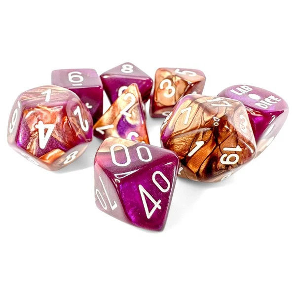 Chessex Manufacturing White Gemini Copper-Purple Dice Set 7-Set Lab - Image 1 of 1