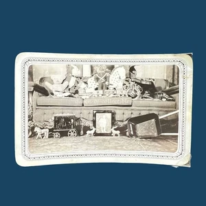 1930s Toys Covering Couch and Floor Circus Wagon Train Wheelbarrow Vintage Photo - Picture 1 of 4