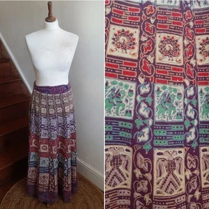 Vintage 70s Indian Block Print Skirt Hippie Whimsigoth Boho Festival Wrap UK 10 - Picture 1 of 12