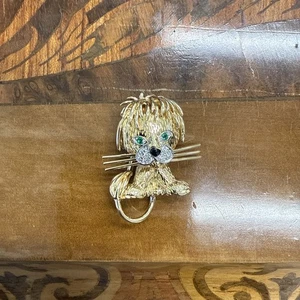 VAN CLEEF & ARPELS Paris 18k YG, Onyx, Diamond & Emerald Lion Clip w/Pouch 1980s - Picture 1 of 15