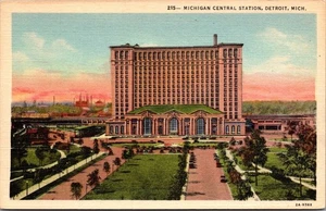 MICHIGAN CENTRAL STATION Detroit, MI Leinen Postkarte - Bild 1 von 2