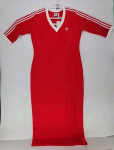 ADIDAS originals Adicolor 3-Stripes Maxi Dress Red XL NWT - Picture 1 of 11