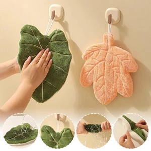 Plant Leaf Shaped Hand Towel Hanging Handkerchief for Kitchen Bathroom Towel - Bild 1 von 24