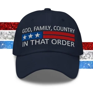God, Family, Country - in That Order Dad Hat: Christian Faith Embroidered Cap - Picture 1 of 85
