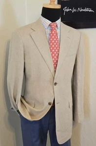John W. Nordstrom 100% Linen Blazer Men 42R Beige Sport Coat Casual Jacket - Picture 1 of 18