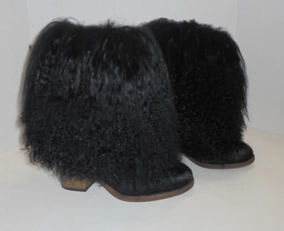 Bearpaw Boticia Black Real Curly Lamb Fur Wool Lined Boots Womens Size 6 - Image 1 of 4