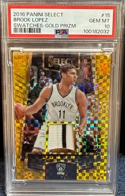 2016 Panini Select BROOK LOPEZ /10 Swatches Gold Prizm Game Worn Patch PSA 10 - Image 1 of 3