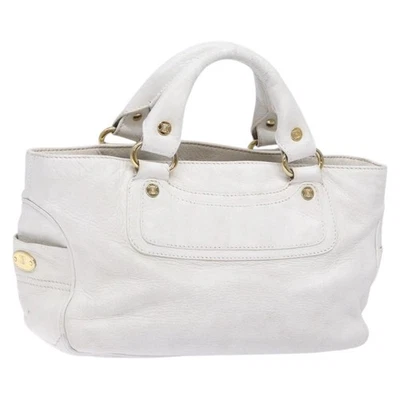CELINE Boogie Hand Bag Leather White Gold Auth bs28735 - Image 1 of 4