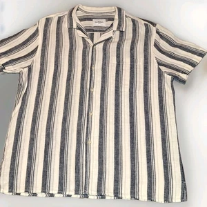 GOODFELLOW & CO. Men's Linen Blend Shirt Large Blue Short Sleeve Stripe RN 17720 - Picture 1 of 8