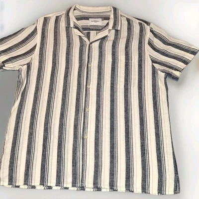 GOODFELLOW & CO. Men's Linen Blend Shirt Large Blue Short Sleeve Stripe RN 17720 - Image 1 of 4