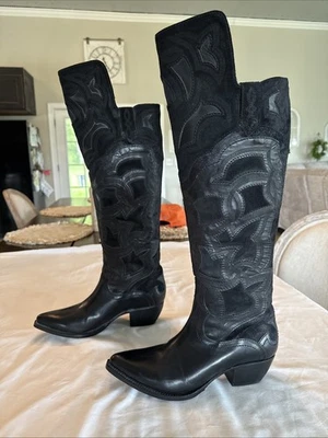 Frye Women’s Shane Boots Over The Knee Embroidered Cuff Western 8.5B Black - Image 1 of 4