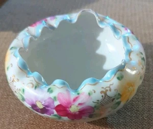 Antike handbemalte Nippon Fußschale geraffter Rand Floral Moriage Goldrand unmarkiert - Bild 1 von 8