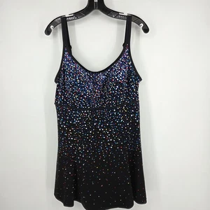 Womens Size 18 Swimsuit Tankini Top Black Multi Dot Print Ruched Longitude - Picture 1 of 7