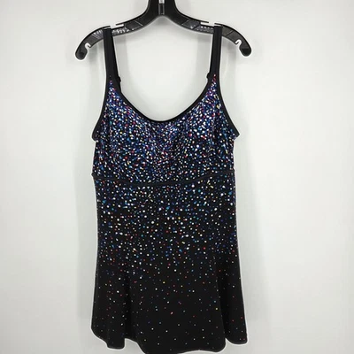 Womens Size 18 Swimsuit Tankini Top Black Multi Dot Print Ruched Longitude - Image 1 of 4