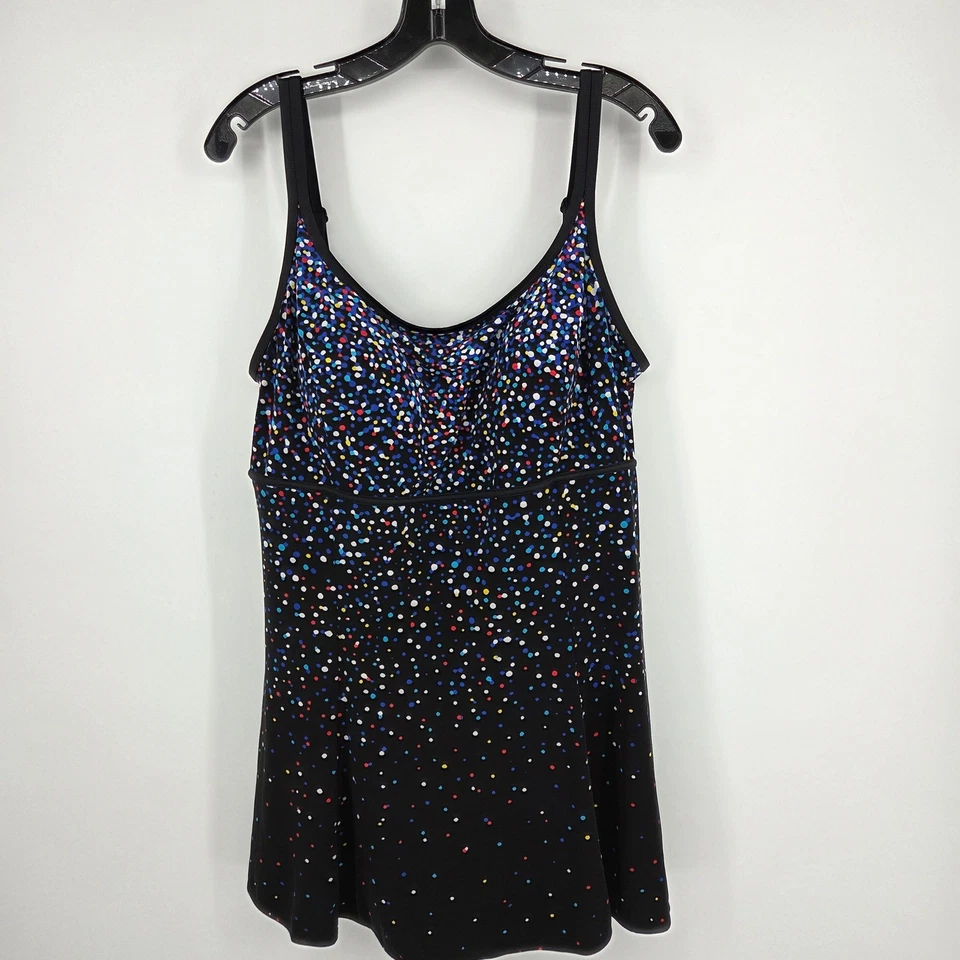 Womens Size 18 Swimsuit Tankini Top Black Multi Dot Print Ruched Longitude - Image 1 of 4