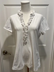 LILLY PULITZER RESORT WHITE LUXLETIC UPF 50+ FRIDA RUFFLE POLO SHIRT L - Picture 1 of 4