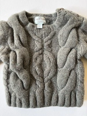 Papo d'Anjo Wool Sweater Size 2T, cable knit extra fine merino wool, dark green - Image 1 of 4