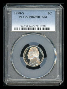 1998 S 5C Jefferson Nickel PCGS PR69 DCAM - Bild 1 von 2