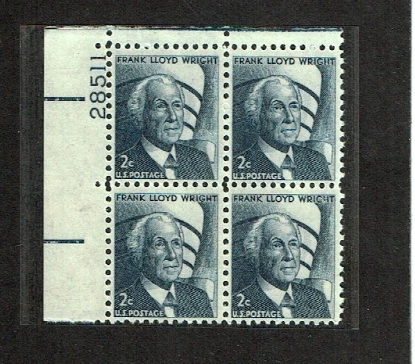 1965-81 U.S PROMINENT AMERICAN 2c FRANK LLOYD WRIGHTPLT#Blk of 4 Sc#1280 M/NH/OG - Image 1 of 1