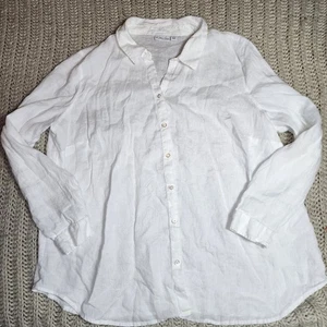 Camisa para mujer Kim Rogers blanca manga larga 100 % lino abotonada talla XXL playa - Imagen 1 de 18