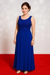 En Focus 14W Elegant Royal Blue Evening Gown Sequin Embellished Bodice Keyhole - Picture 1 of 14