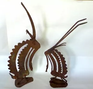 2 rari animali da sogno antichi Mali Africa forgiati a mano Dogon arte ferro piatto 20" - Foto 1 di 10
